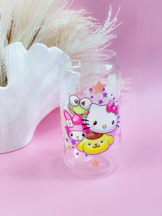 Kawaii Kitty with Friends Glass Cup