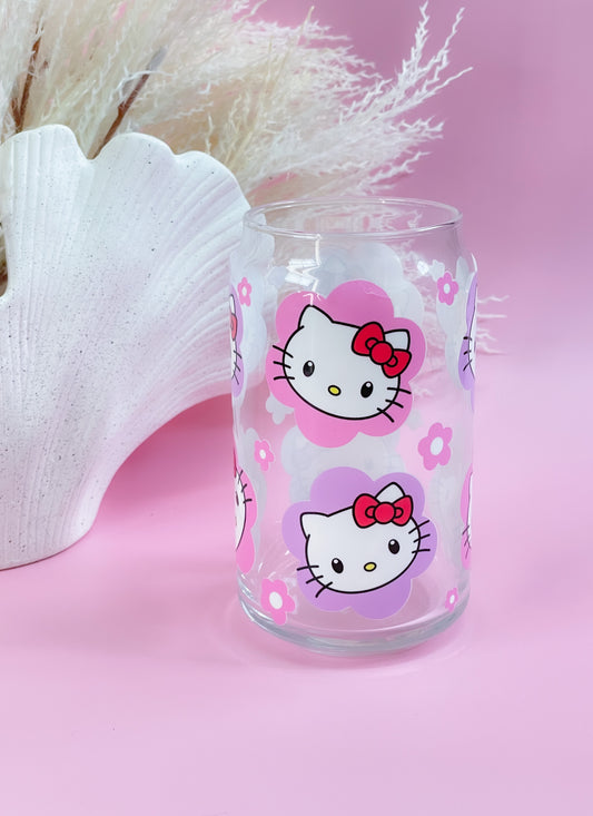 Floral Kitty Glass Cup